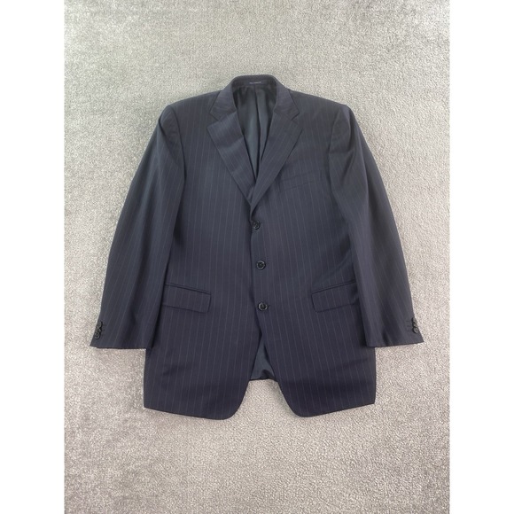 Ermenegildo Zegna Suit Jacket 44 R Blue Wool Striped Luxury Roma Fit Italy